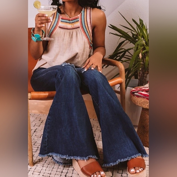 MACA EMBROIDERED MULTICOLORED GAUGE CREAM TOP M - Picture 13 of 16